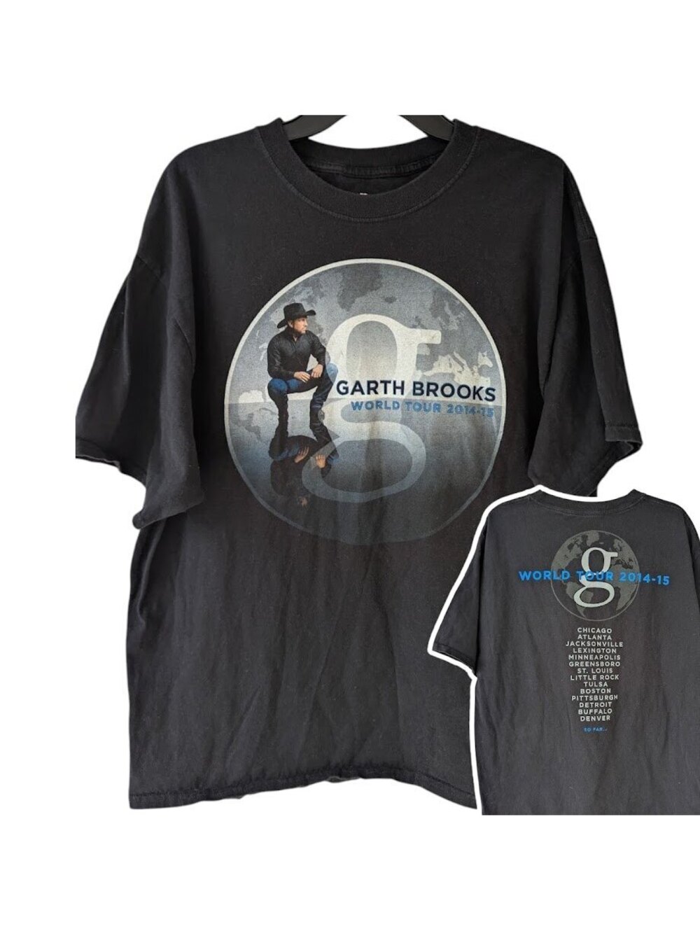 Garth Brooks XL Black World Tour 2014-15 Country Concert T Shirt Hanes 22.5x28.5